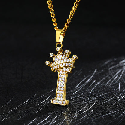 Crown Pendant Stainless Steel Letter Necklace 291425585299