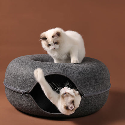 Four Seasons Available Cat Nest Round Woolen Felt Pet Dual-use Cat Nest Tunnel Interactive Training Toy Grey Felt Cat Nest 29