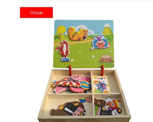 Montessori Magnetic Fun Puzzle Children's Wooden Puzzle Box Game Cartoon Educational Painting Toys For Children Gift Antistre