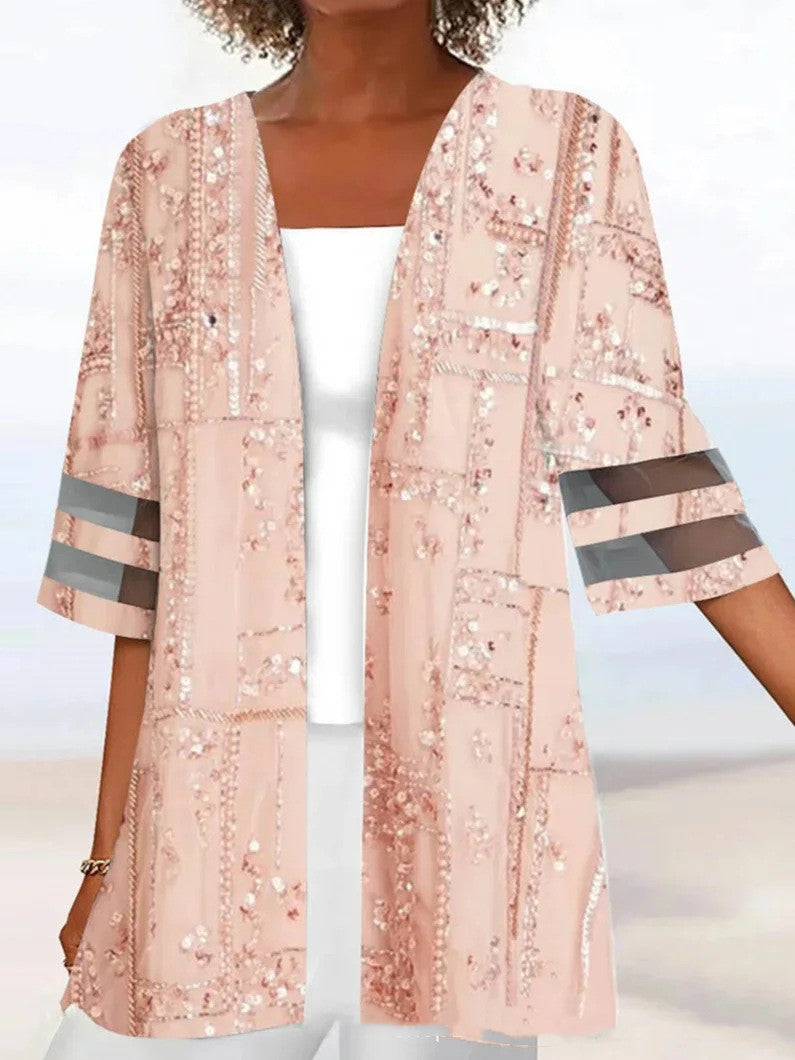 Floral Print Mid Length Sleeves Loose Small Coat 2928a78d f17d 4c1f 9f68 c31b30b986ee