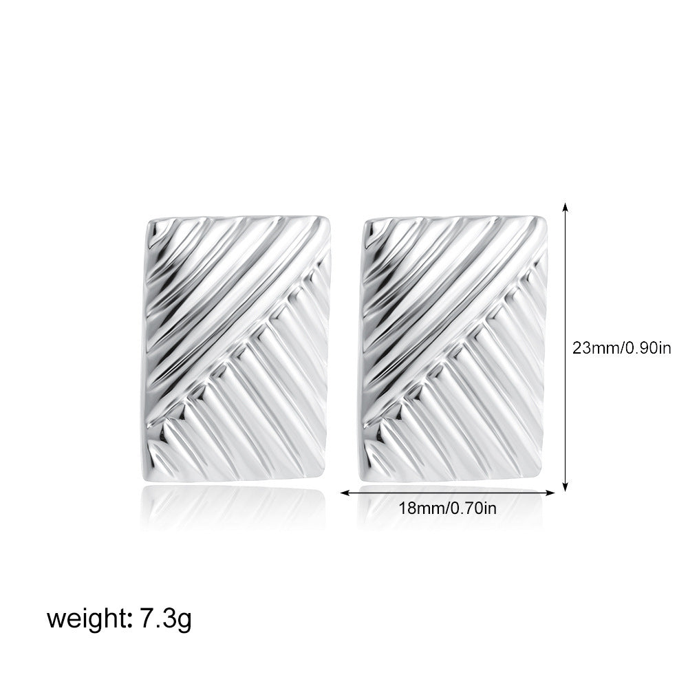 European And American Stainless Steel 18K Gold Rectangular Twill Symmetrical Eye-catching Large Studs Retro 292e3adf ba40 411