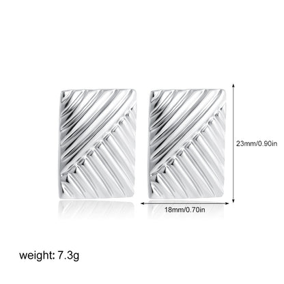 European And American Stainless Steel 18K Gold Rectangular Twill Symmetrical Eye-catching Large Studs Retro 292e3adf ba40 411
