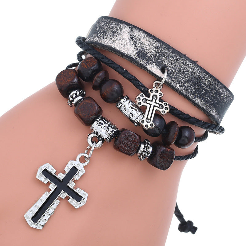 Beaded cross leather bracelet 2932858409267