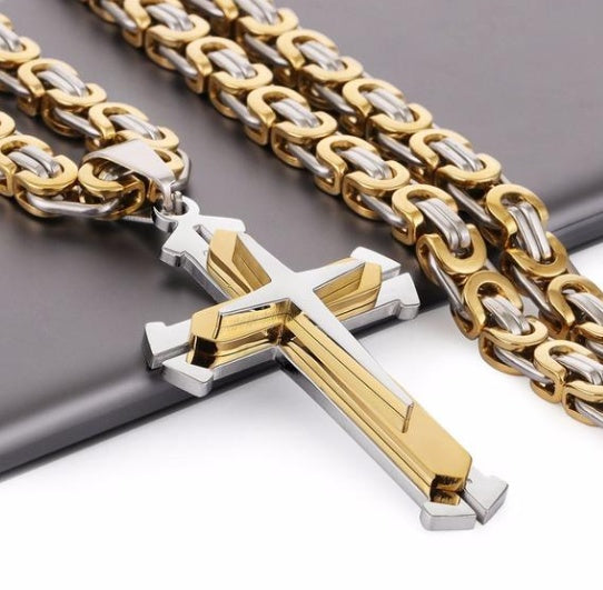 Jesus Bible Scripture Golden Cross Titanium Steel Pendant Necklace 2968870784566