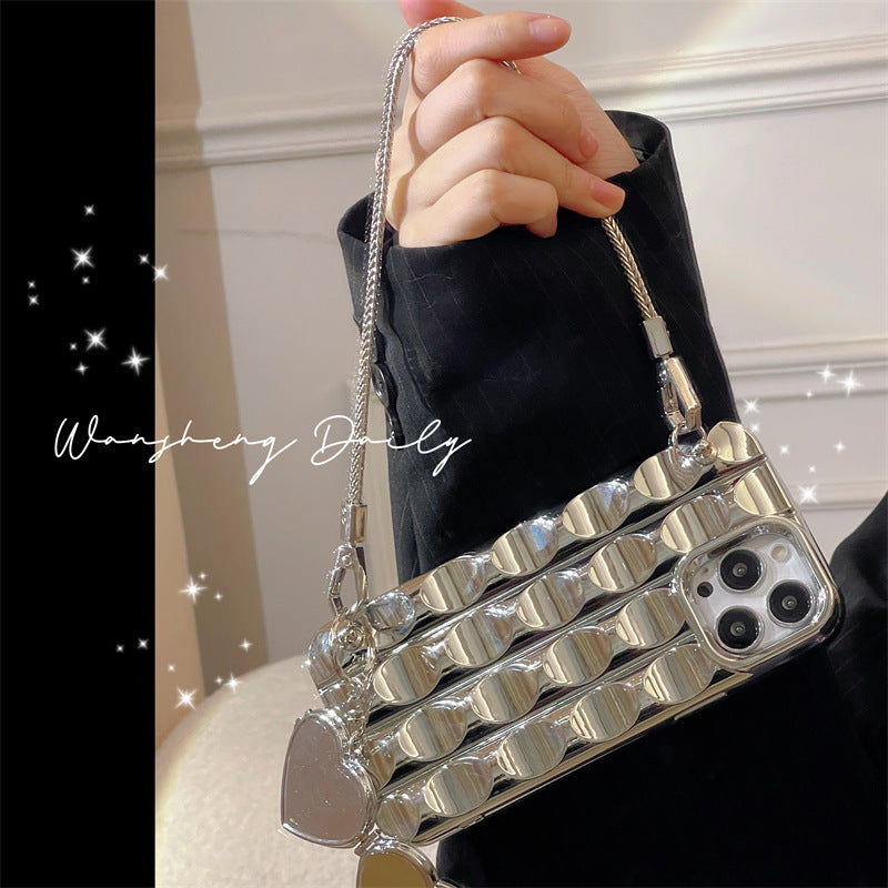 Electroplating Silver Heart Shape Mirror Chain Phone Case 297263c2 5c2c 440a a791 786d20817276