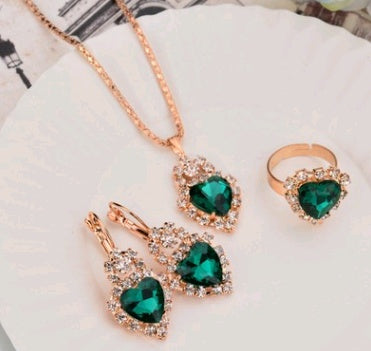 Europe And The United States Personalized Water Drop Color Diamond Necklace, Earrings, Rings Set, Shiny High-end Bridal Jewel