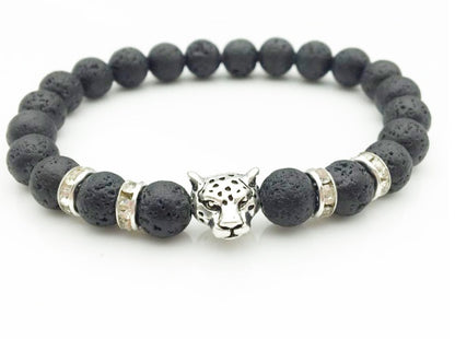 8mm Natural Stone Lava Stone Bead Bracelet For Men Leopard Head Leopard Pendant Charm Bracelet Handmade Jewelry - HD Wireless Product #13