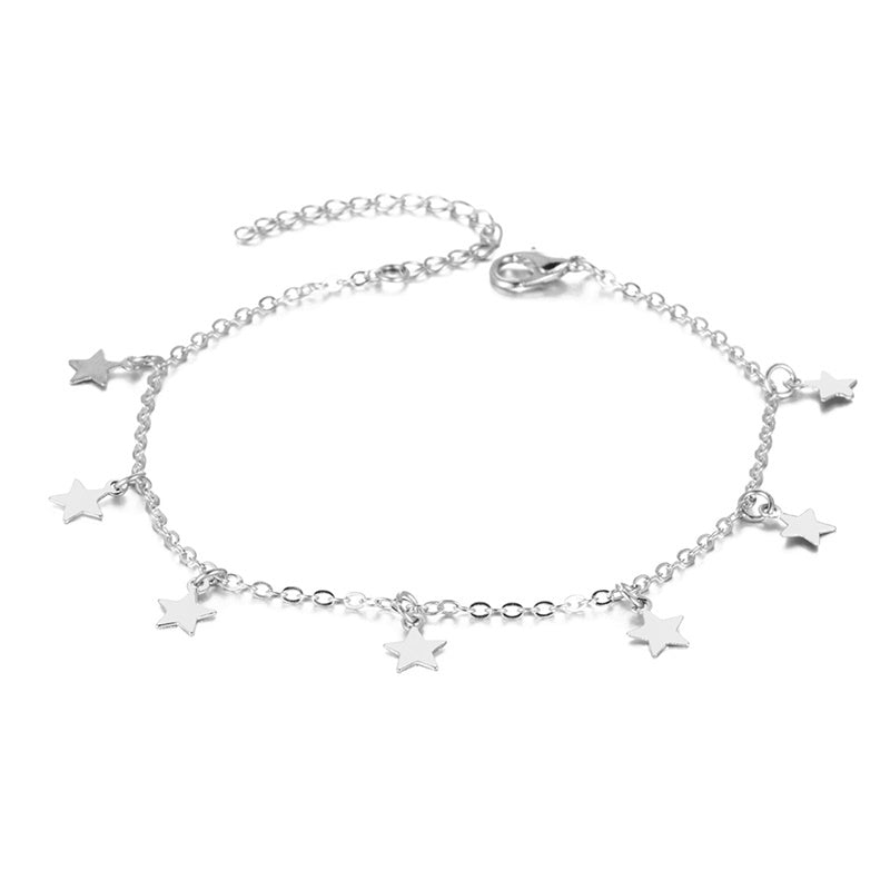 Double-layered anklet Retro beach ball chain heart-shaped anklet 298037df 83d9 4a31 bbf8 7b60844b1782