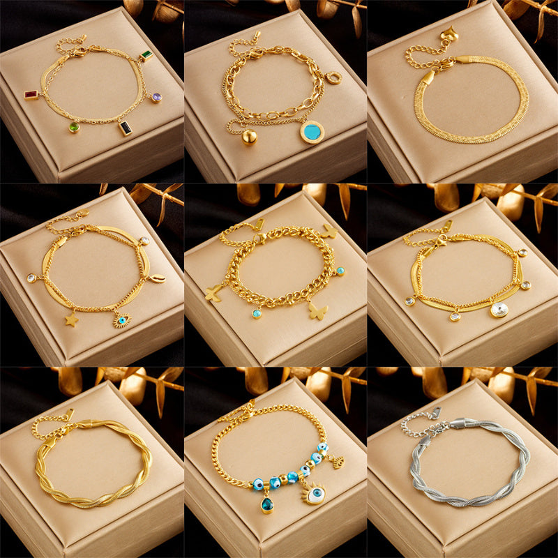 Stainless Steel Gold Plated Punk Fashion Double Layer Bracelet For Women Girl Snake Chain Party Luxury Jewelry 29aaff9b df54 