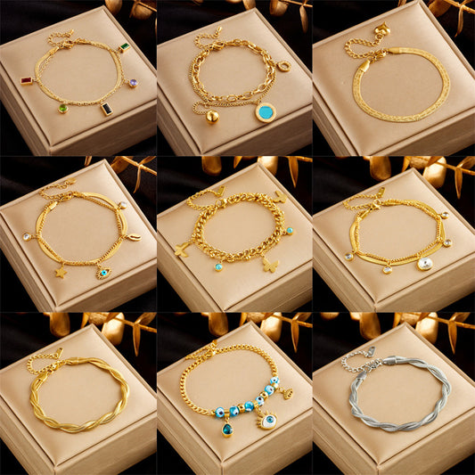 Stainless Steel Gold Plated Punk Fashion Double Layer Bracelet For Women Girl Snake Chain Party Luxury Jewelry 29aaff9b df54 