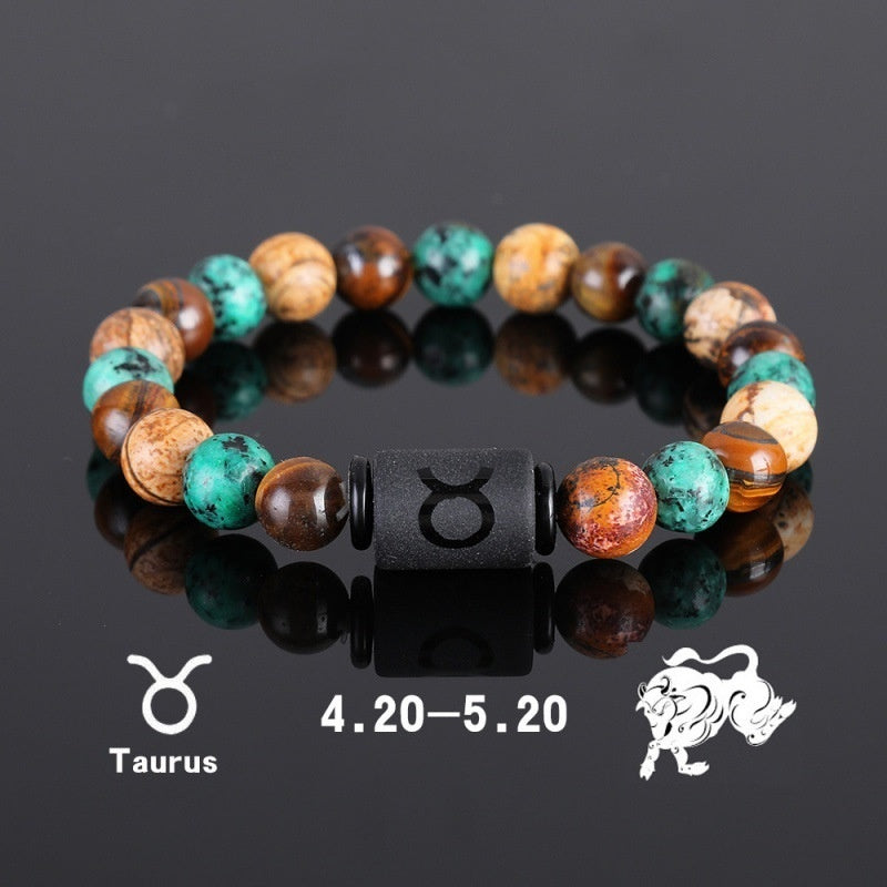 Twelve Constellation Elastic Bracelet Men Tigereye Couple Beaded 29f99024 5bce 40bb 9183 de8db8edfb09