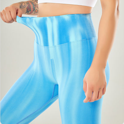 New Tie Dye Aurora Print Sports Pants Seamless High Waisted Fitness Yoga Pants For Women Gym Running Sweatpants Trousers 2a01