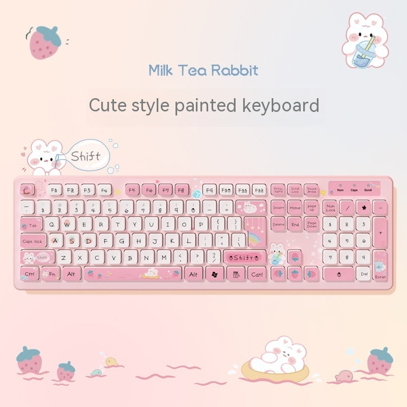 Milk Tea Rabbit Cute Chocolate Wired Keyboard - 图片 2
