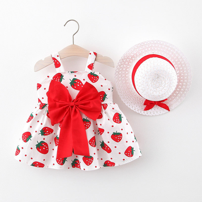 Girl's Straw Hat Skirt With Strawberry Big Bow Suspenders 2a178d85 fffa 4900 8fe9 7e85c00f76fb
