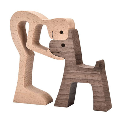 DIY Figurine Wood Dog Ornament Sculpture Home Decoration A Man A Dog Wood Sculpture Christmas Gifts Model Decor 2a199713 28d8