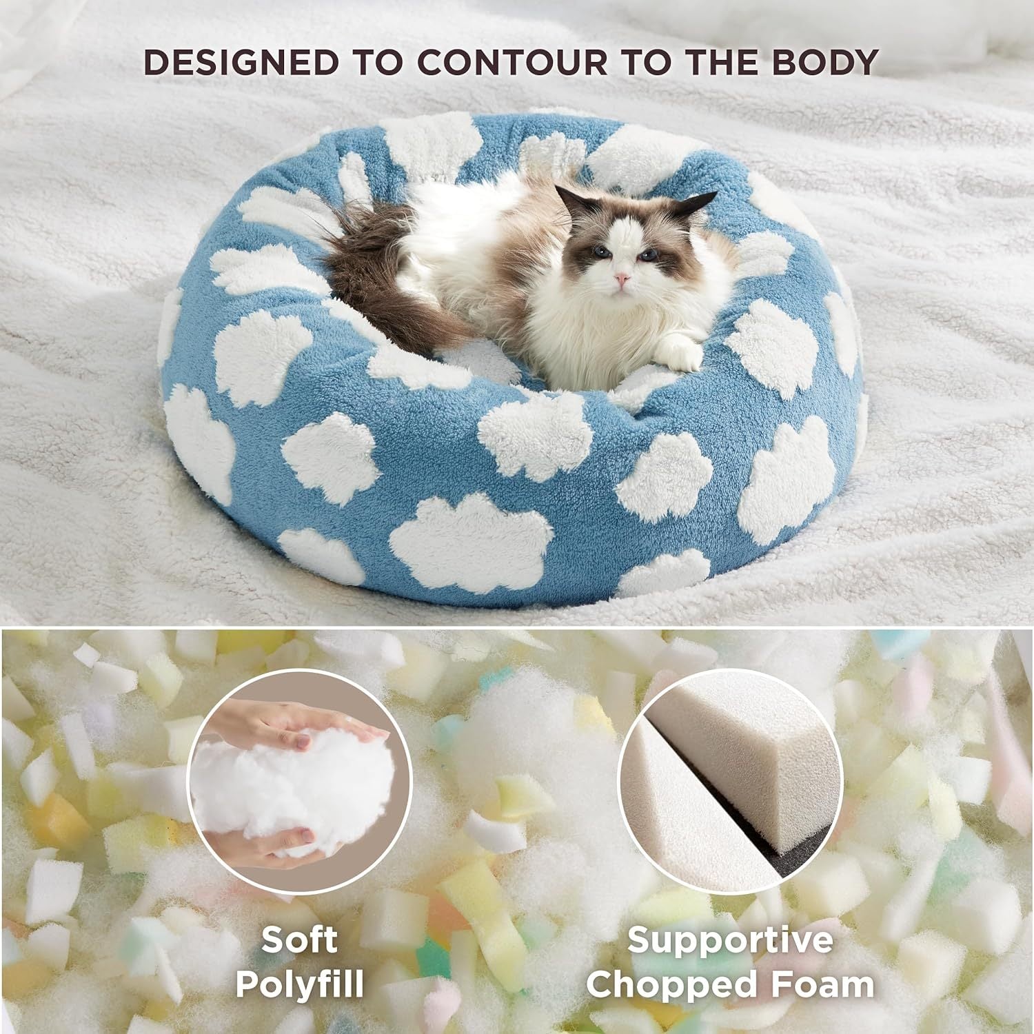 Lesure Cat Beds For Indoor Cats - Round Cat Bed Donut Small Dog Bed Calming Pet Beds, Cute Modern Beds With Jacquard Shaggy P