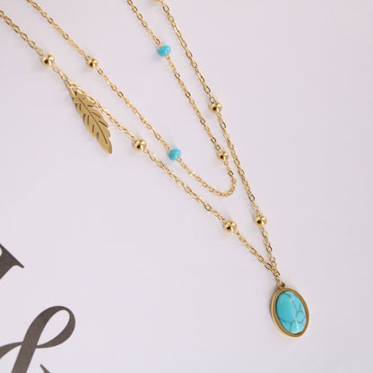 Natural Turquoise Oval Double Necklace Female 2a625471 02ac 4f69 b045 bb72f261b8d2