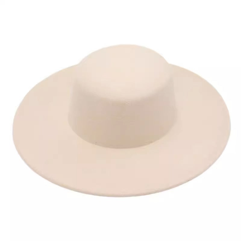 Flat Top Woolen Hat Big Brim Fedora Hat Hepburn Style 2ab1bbf5 5fca 4fb7 a430 0209accd97f6