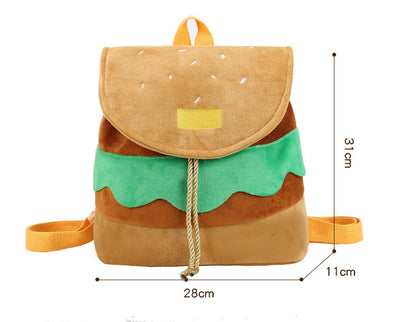 Cute Hamburger Plush Backpack Soft Cartoon Burger Plush Coin Purse Girls Kindergarten School Bookbag Children Kids Pack