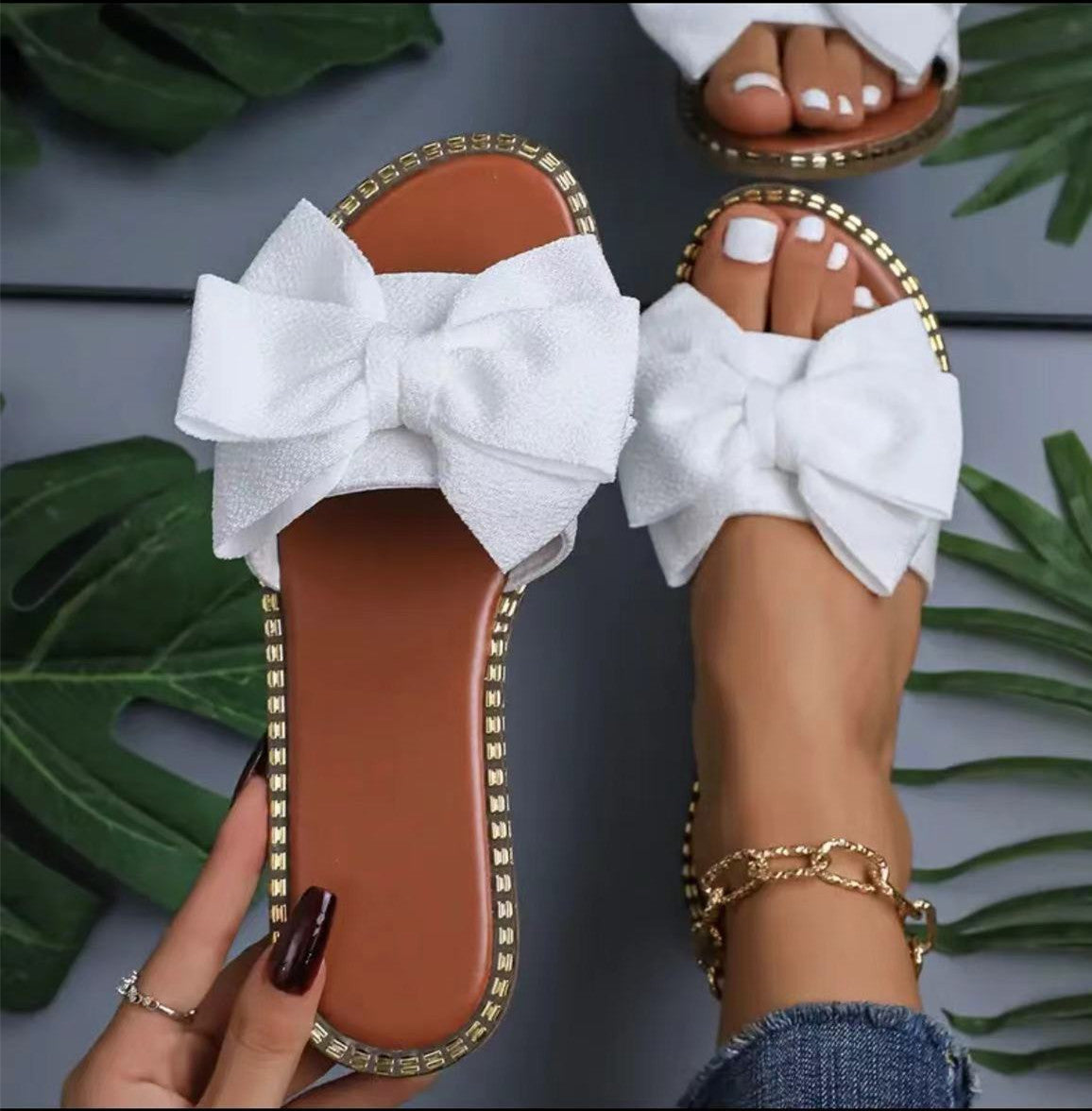 Flat Bottom Rhinestone Bowknot Slippers Women's Cloth Sandals 2b295082 9b3e 4639 958e e62e21830a63