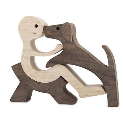 DIY Figurine Wood Dog Ornament Sculpture Home Decoration A Man A Dog Wood Sculpture Christmas Gifts Model Decor 2b66efaf e157