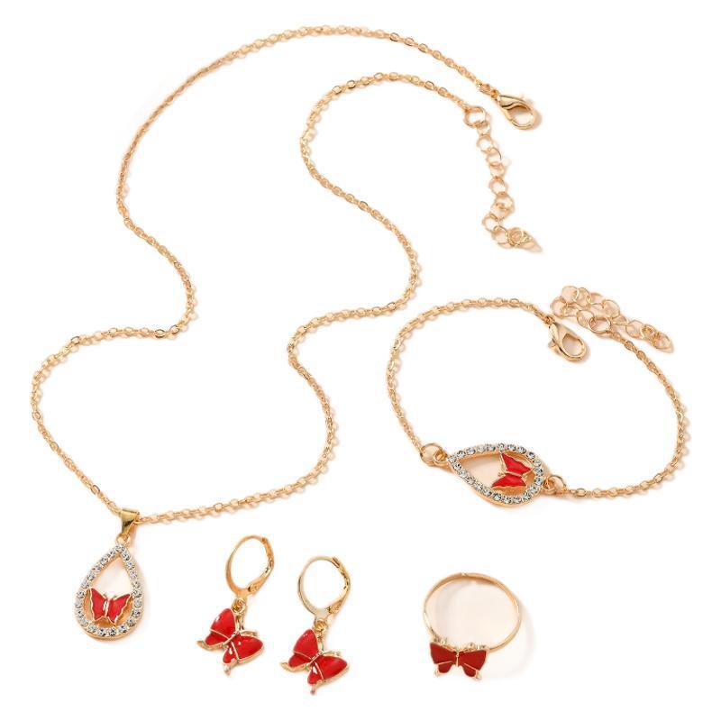 4PCS Set Luxury Women Butterfly Necklace Bracelet Earrings Drop Oil Diamond Jewelry For Girl Gift Jewelry Fashion Jewelr