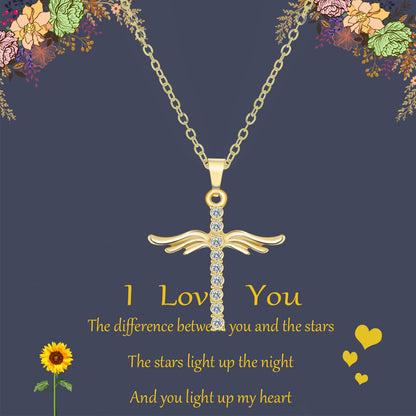 Angel Wings Cross Pendant Necklace For Woman With O Type Stainless Steel Chain Necklace Jewelry Gift 2b9fb57e cb1d 4dd5 b1bf 