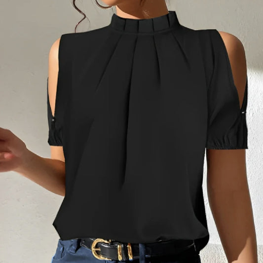 Summer Lotus Leaf Round Neck Short Sleeve Off-shoulder Shirt Women's Loose Cool Shirt 2ba9a64e f4d9 401e 95f7 803253c8d124