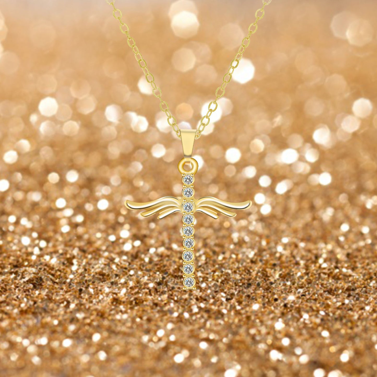 Angel Wings Cross Pendant Necklace For Woman With O Type Stainless Steel Chain Necklace Jewelry Gift 2bc0bd3b cb17 4b04 98ca 