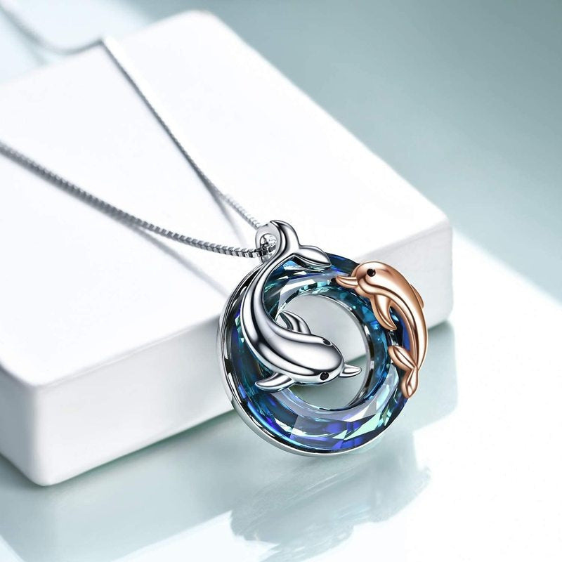 Colorful Circle Crystal Dolphin Pendant Necklace 2bc66219 a384 4700 b082 fa62a1964d12