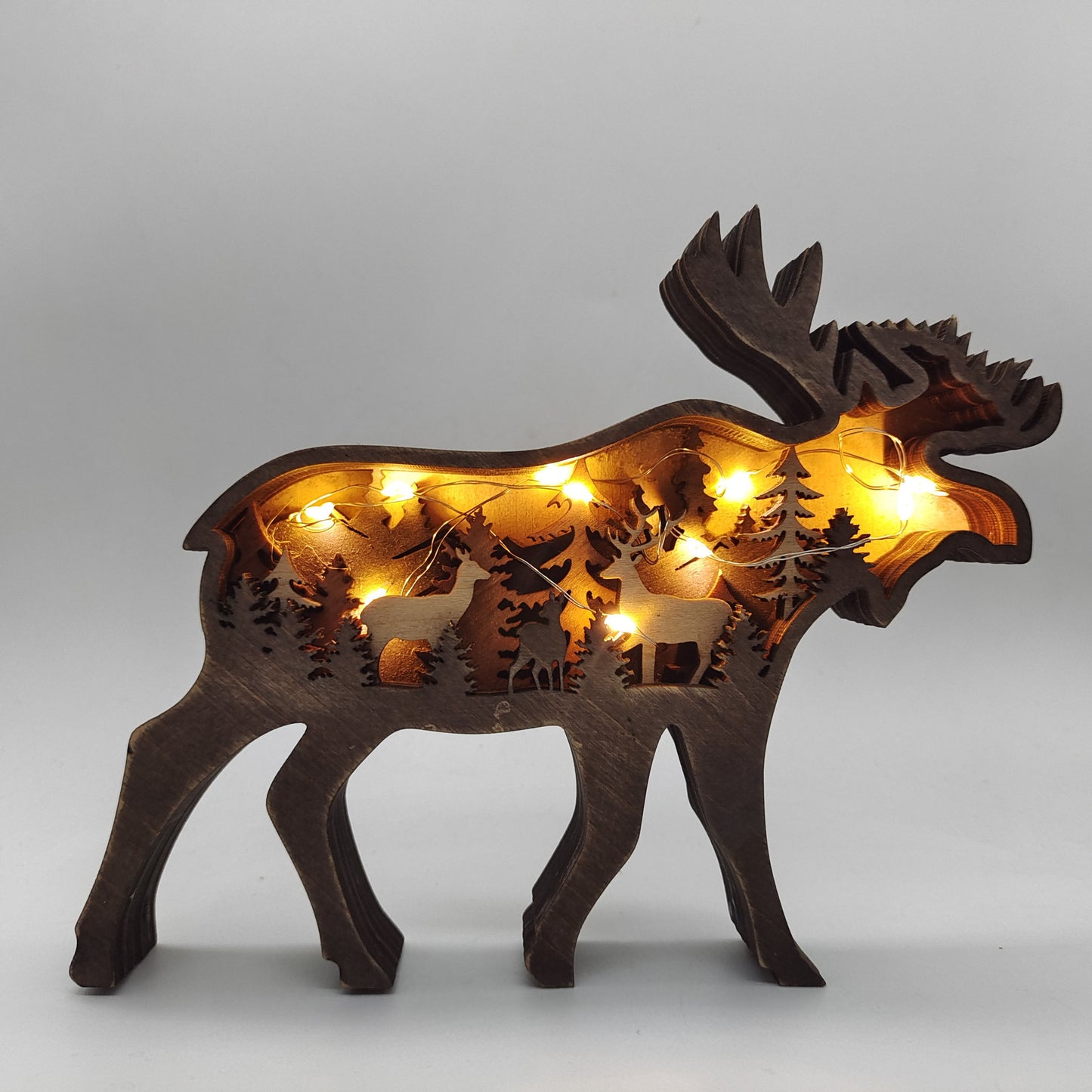 Christmas Decoration Wooden Animal Carving Handcraft Gift Wall Hanging Sculpture 3D Bear Deer Elk Art Decor New Year Ornament