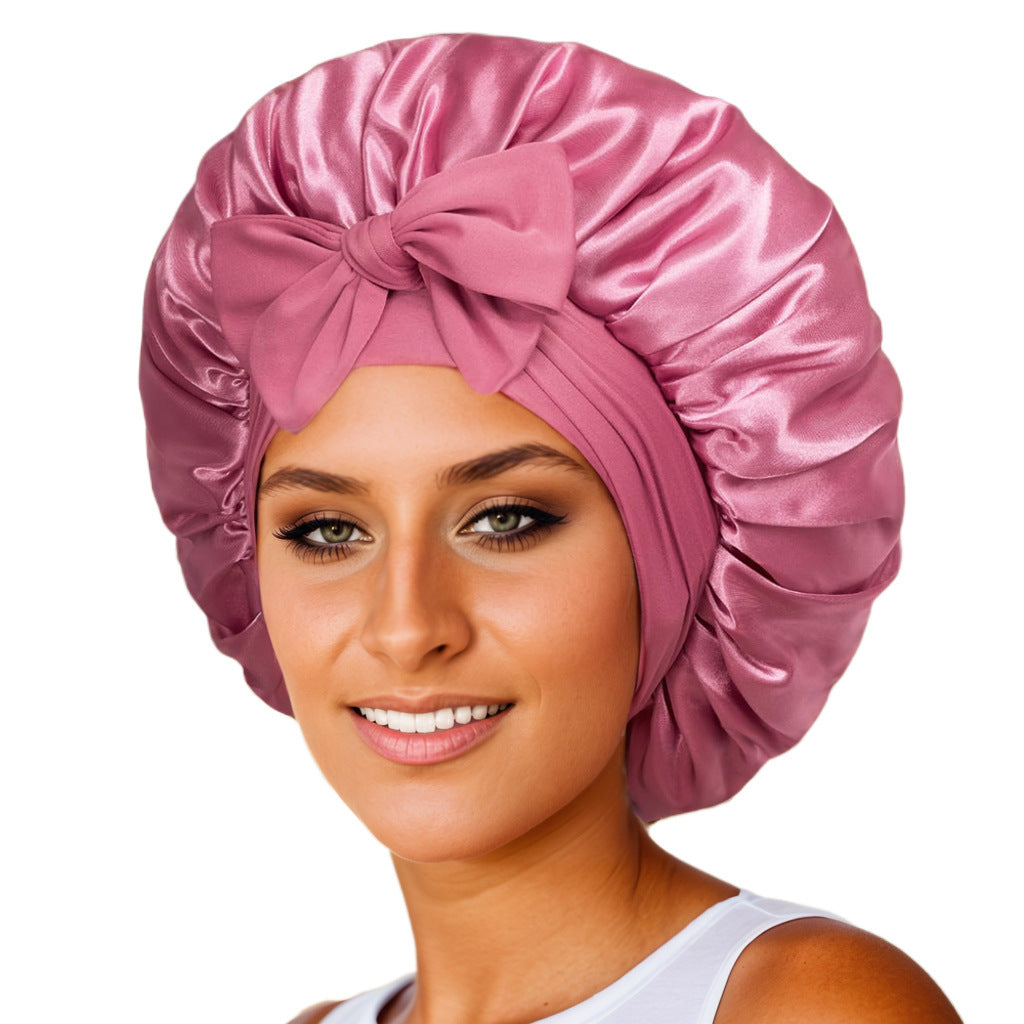 Double-layer Satin Ribbon Round Cap Bow Artificial Silk Beauty Hair Care Wide-brimmed Hat 2beca82c de97 484d b0e3 81aebdfa6ea