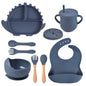 8-piece Children's Silicone Tableware Set Dinosaur Silicone Plate Bib Spoon Fork Cup Baby Silicone Plate - HD Wireless Product #6