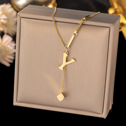 Necklace Ornament Titanium Steel Tassel 26 Letters Female Small Square Pendant Graceful Personality Jewelry 2c5c2dd1 f9e0 482