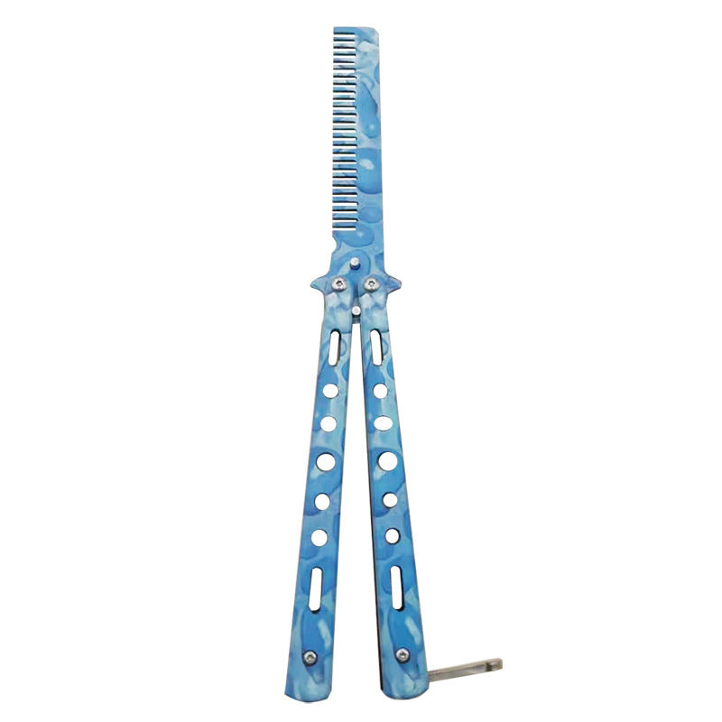 Outdoor Foldable Comb Stainless Steel Practice Training Butterfly Knife Comb Beard Moustache Brushe Salon Hairdressing Hair S