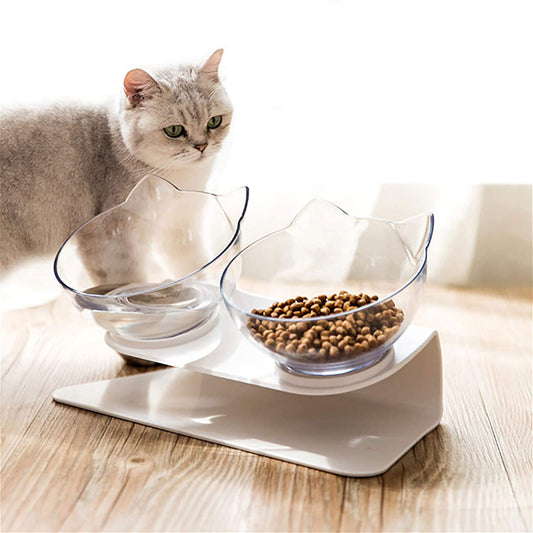 Non Slip Double Cat Bowl With Raised Stand Pet Food Cat Feeder Protect Cervical Vertebra Dog Bowl Transparent Pet Products 2c
