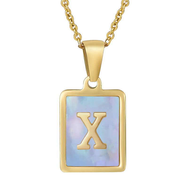 Titanium Steel 26 English Letter Necklace Blue Shell 2cd38a7d d3f2 4b84 b39d 1bb029be6d07