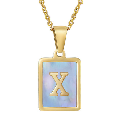 Titanium Steel 26 English Letter Necklace Blue Shell 2cd38a7d d3f2 4b84 b39d 1bb029be6d07
