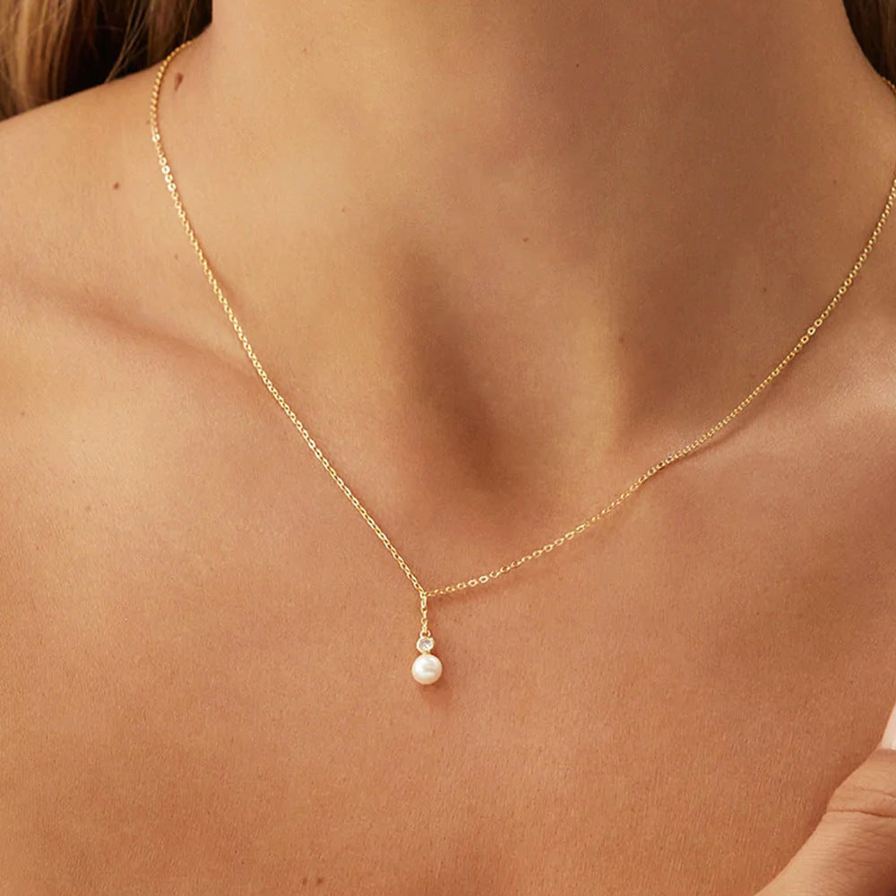 Women's S925 Sterling Silver Classic Pearl Necklace 2d1a39d2 885f 4245 bf61 78194265de93