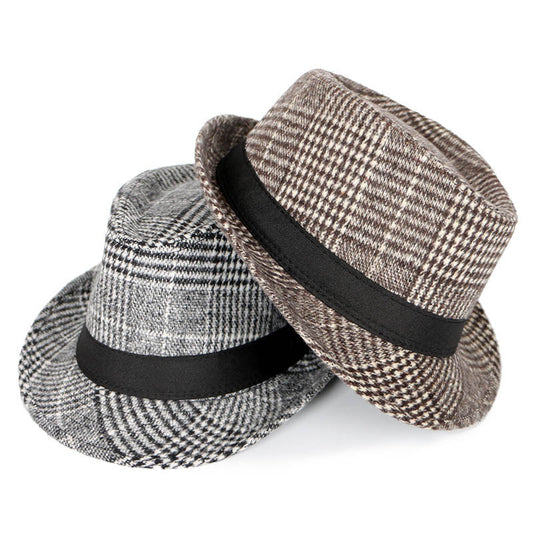 Autumn And Winter New Woolen Cloth Men's Top Hat Men's British Retro Fashion Plaid Fedora Hat 2d2bd6cf 7397 4419 82f7 97e8fb8