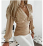 Women's Long Sleeve V-neck Lace Stitching Shirt 2d4cce6c 2ef5 4912 8763 2024d6eb5919