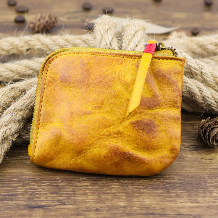 Textured Wear-resistant Genuine Leather Vintage Unisex Mini Purse 2d93e551 747c 45e1 a69d 4ee0968c5603