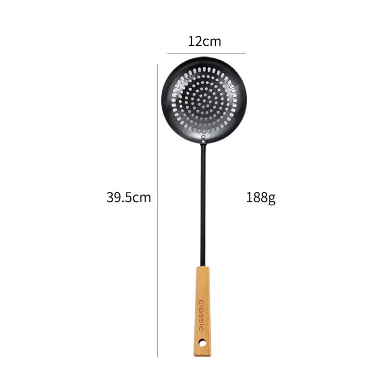 Black Pig Iron Spatula And Soup Spoon Household Non-stick Pan Long Handle Cooking Chef Shovel Colander Beech Handle Classical