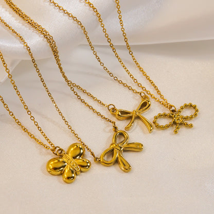 Bow Stainless Steel 14K Gold Earrings Necklace 2de5f4fc c304 401a 8cea 22185feb7563