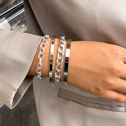 Simple And Smooth C-shaped Hollow Chain Bracelet Set 2e119861 32b0 4890 be3b ed9b575d532f