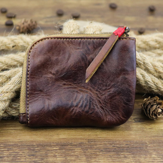 Textured Wear-resistant Genuine Leather Vintage Unisex Mini Purse 2e13311c 1746 4161 a5fe c4730d3a343c