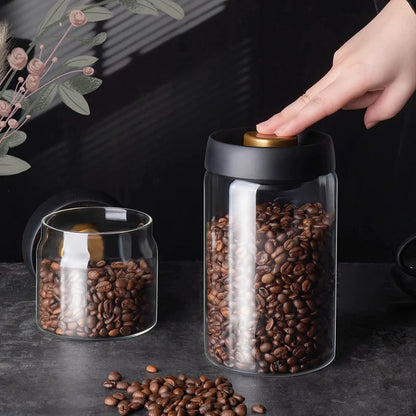 Vacuum Sealed Jug Set Black Coffee Beans Glass Airtight Canister Kitchen Food Grains Candy Keep Good Storage Jar Set Kitchen 