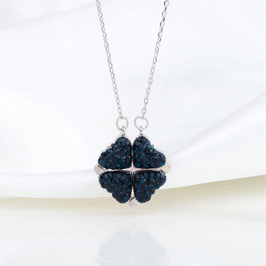 Sterling Silver Double-sided Four-leaf Clover Can Be Opened And Closed, A Double-wearing Clavicle Chain 2e96f5e6 67b4 4a4c ac