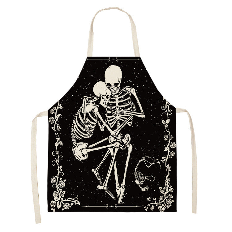 Halloween Skull Printed Cotton And Linen Apron 2eb740e4 f3d8 4a72 b12e f77bdb77489e