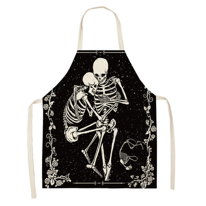 Halloween Skull Printed Cotton And Linen Apron 2eb740e4 f3d8 4a72 b12e f77bdb77489e